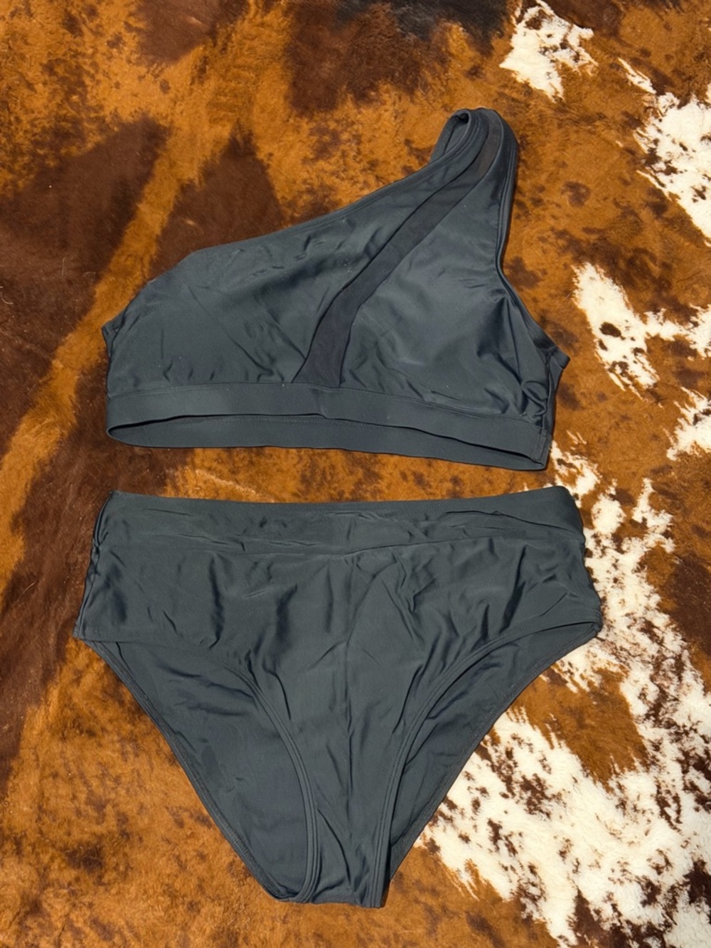 Medium Black One Shoulder High Waisted Bikini Set | Chic Minimalist Swim